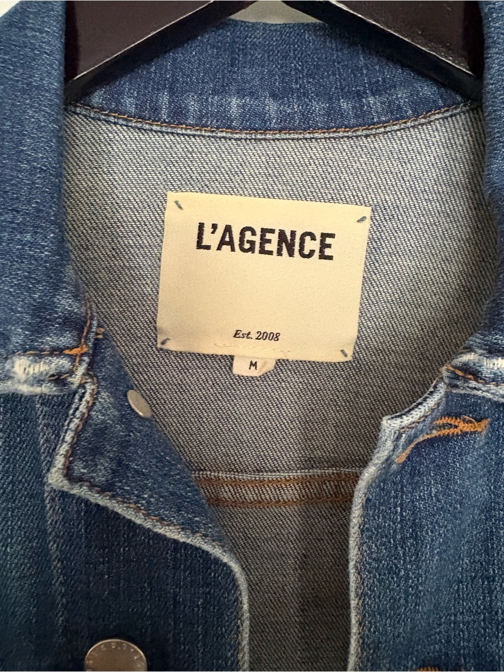 L'AGENCE Medium Blue Distressed Denim Jacket - Picture 2 of 10